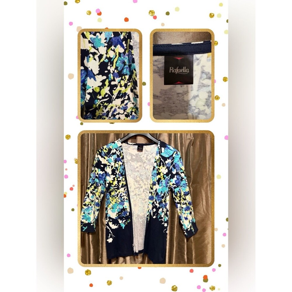 Rafaella Navy Floral Print Cardigan with Yellow Accents #1986